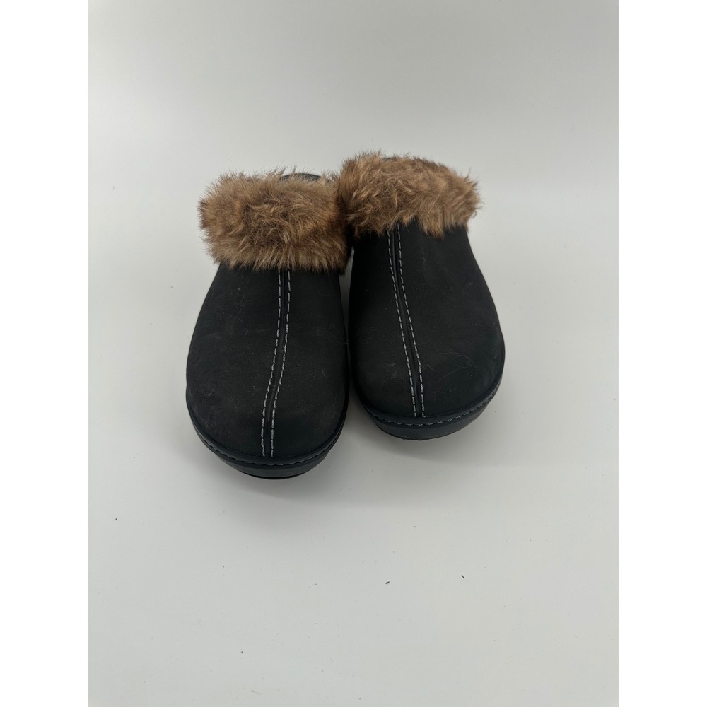 Crocs Womens Black Suede Faux Fur Trim Wedge Clogs Mules Size 8 - Picture 2 of 6